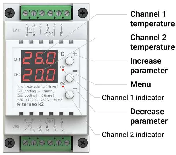Terneo K2 skaitmeninis termostatas šildymo ir šaldymo sistemai 2 kanalų