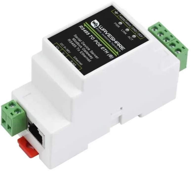 Waveshare RS485 į Ethernet keitiklis su PoE – pramoninis TCP/IP serijinis serveris