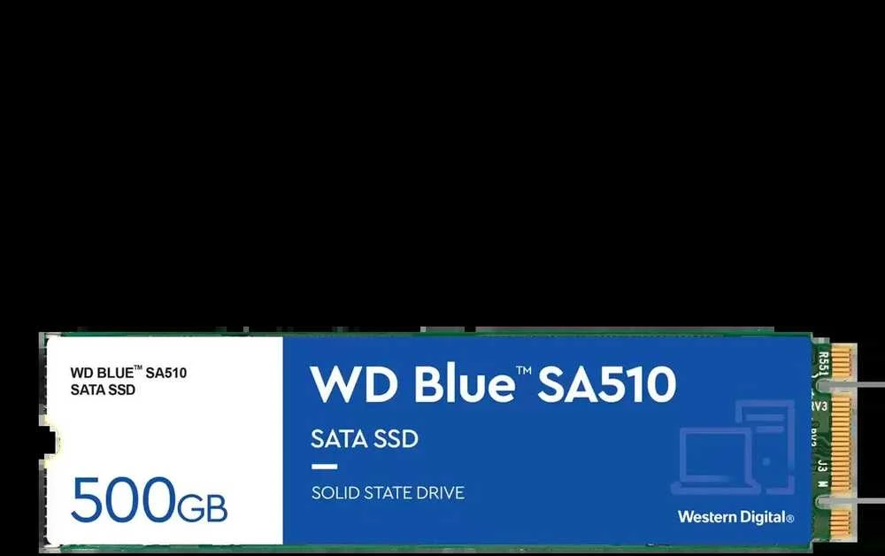 WD Mėlyna SA510 SSD 500GB M.2 2280 SATA III 6Gb/s vidinis, vienos pakuotės, maitinamas „SANDISK“