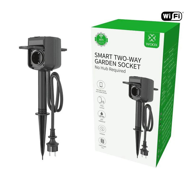 Išmanioji pastatoma dviguba rozetė lauko sąlygomis, Wi-Fi, 3680W, IP44, TUYA, WOOX