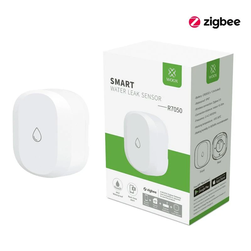Išmanusis ZigBee TUYA bevielis patalpos vandens nuotėkio jutiklis, WOOX