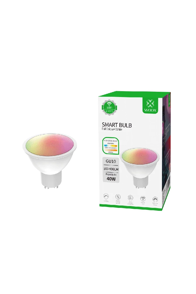 Lemputė LED GU10, 230V, 5.5W, 400lm, 2700K - 6500K, CCT, RGB, išmanioji Wi-Fi, valdoma programėle, TUYA, WOOX