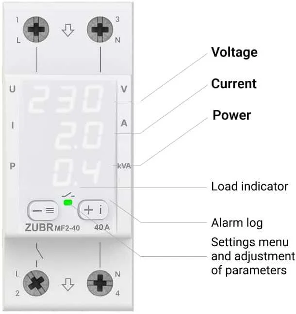 ZUBR MF2-63 vienfazė 63A elektroninė kontrolės ir apsaugos relė