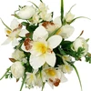 Dirbtinė orchidėjų ir zinijų puokštė vazone