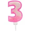 Rožinė žvakutė tortui skaičius "3"