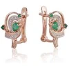 Auksiniai auskarai anglišku užsegimu, Raudonas Auksas, Briliantai , Smaragdas - 3.43 g. - 16 mm. - Briliantai (0,081Ct), Smaragdas (0,319Ct)