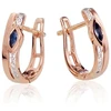 Auksiniai auskarai anglišku užsegimu, Raudonas Auksas, Briliantai , Safyras - 2.1 g. - 14 mm. - Briliantai (0,032Ct), Safyras (0,145Ct)