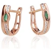 Auksiniai auskarai anglišku užsegimu, Raudonas Auksas, Briliantai , Smaragdas - 2.04 g. - 14 mm. - Briliantai (0,03Ct), Smaragdas (0,176Ct)