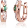 Auksiniai auskarai anglišku užsegimu, Raudonas Auksas, Briliantai , Smaragdas - 2.04 g. - 14 mm. - Briliantai (0,03Ct), Smaragdas (0,176Ct)