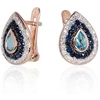Auksiniai auskarai anglišku užsegimu, Raudonas Auksas, Briliantai , Safyras,Briliantai , Safyras , Mėlynas topazas - 3.79 g. - 14 mm. - Briliantai (0,14Ct), Safyras (0,45Ct), Mėlynas topazas