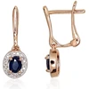 Auksiniai auskarai anglišku užsegimu, Raudonas Auksas, Briliantai , Safyras - 1.94 g. - 18 mm. - Briliantai (0,072Ct), Safyras (0,516Ct)