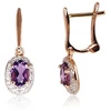 Auksiniai auskarai anglišku užsegimu, Raudonas Auksas, Briliantai , Ametistas - 2.01 g. - 21 mm. - Briliantai (0,129Ct), Ametistas