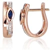 Auksiniai auskarai anglišku užsegimu, Raudonas Auksas, Briliantai , Safyras - 2.1 g. - 14 mm. - Briliantai (0,032Ct), Safyras (0,145Ct)