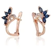 Auksiniai auskarai anglišku užsegimu, Raudonas Auksas, Briliantai , Safyras - 1.96 g. - 15 mm. - Briliantai (0,028Ct), Safyras (0,868Ct)