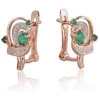 Auksiniai auskarai anglišku užsegimu, Raudonas Auksas, Briliantai , Smaragdas - 3.43 g. - 16 mm. - Briliantai (0,081Ct), Smaragdas (0,319Ct)