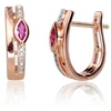 Auksiniai auskarai anglišku užsegimu, Raudonas Auksas, Briliantai , Rubinas - 2.1 g. - 14 mm. - Briliantai (0,032Ct), Rubinas (0,235Ct)