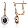 Auksiniai auskarai anglišku užsegimu, Raudonas Auksas, Briliantai , Safyras - 1.94 g. - 18 mm. - Briliantai (0,072Ct), Safyras (0,516Ct)