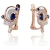 Auksiniai auskarai anglišku užsegimu, Raudonas Auksas, Briliantai , Safyras - 3.37 g. - 16 mm. - Briliantai (0,078Ct), Safyras (0,502Ct)
