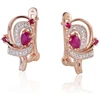 Auksiniai auskarai anglišku užsegimu, Raudonas Auksas, Briliantai , Rubinas - 3.24 g. - 16 mm. - Briliantai (0,082Ct), Rubinas (0,452Ct)
