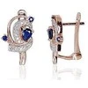 Auksiniai auskarai anglišku užsegimu, Raudonas Auksas, Briliantai , Safyras - 3.37 g. - 16 mm. - Briliantai (0,078Ct), Safyras (0,502Ct)