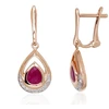 Auksiniai auskarai anglišku užsegimu, Raudonas Auksas, Briliantai , Rubinas - 2.96 g. - 24 mm. - Briliantai (0,056Ct), Rubinas (0,796Ct)