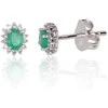 Auksiniai auskarai vinukai, Baltas Auksas, Briliantai , Smaragdas - 1.48 g. - 8 mm. - Briliantai (0,077Ct), Smaragdas (0,338Ct)