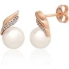 Auksiniai auskarai vinukai, Raudonas Auksas, Briliantai , Perlai - 2.38 g. - 13 mm. - Briliantai (0,03Ct), Perlai