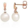 Auksiniai auskarai vinukai, Raudonas Auksas, Briliantai , Perlai - 2.4 g. - 17 mm. - Briliantai (0,02Ct), Perlai