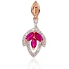 Auksinis pakabukas su brangakmeniais. . Praba: 585°. Akmuo: Briliantai , Rubinas - 0.81 g. - 20 mm. - Briliantai (0,062Ct), Rubinas (0,328Ct)
