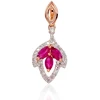 Auksinis pakabukas su brangakmeniais. . Praba: 585°. Akmuo: Briliantai , Rubinas - 0.81 g. - 20 mm. - Briliantai (0,062Ct), Rubinas (0,328Ct)