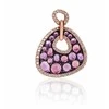 Auksinis pakabukas su brangakmeniais. Metalas: Raudonas Auksas. Praba: 585°. Akmuo: Briliantai , Ametistas , Rodolitas - 23 mm. - 2.76 g. - Briliantai (0,22Ct), Ametistas (0,62Ct), Rodolitas