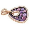 Auksinis pakabukas su brangakmeniais. Metalas: Raudonas Auksas. Praba: 585°. Akmuo: Briliantai , Ametistas , Rodolitas - 23 mm. - 2.76 g. - Briliantai (0,22Ct), Ametistas (0,62Ct), Rodolitas