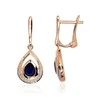 Auksiniai auskarai anglišku užsegimu, Raudonas Auksas, Briliantai , Safyras - 2.93 g. - 24 mm. - Briliantai (0,055Ct), Safyras (0,73Ct)