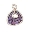 Auksinis pakabukas su brangakmeniais. Metalas: Raudonas Auksas. Praba: 585°. Akmuo: Briliantai , Ametistas , Rodolitas - 23 mm. - 2.76 g. - Briliantai (0,22Ct), Ametistas (0,62Ct), Rodolitas