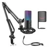 Fifine Technology Komplektas: Kondensatorinis Mikrofonas FIFINE T669 PRO RGB + LAIKIKLIS + POP FILTRAS