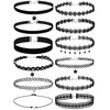 Juodas nėriniuotų chokerių rinkinys (12 vnt.)