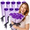 Muilinių rožių puokštė violetinė, 10 vnt., 28 cm