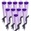 Muilinių rožių puokštė violetinė, 10 vnt., 28 cm
