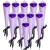 Muilinių rožių puokštė violetinė, 10 vnt., 28 cm