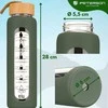 Peterson motyvacinė stiklinė vandens gertuvė su valandų žymomis, silikoniniu dėklu, 960 ml, žalia