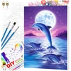 Tapyba pagal numerius su rėmu 40 x 50 cm „Delfinai prie mėnulio“ TP15