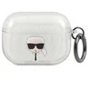Karl Lagerfeld Karlo Lagerfeldo dėklas, skirtas "AirPods Pro" KLAPUKHGS sidabrinis blizgutis Karlo galva