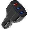 Automobilinis USB įkroviklis PLS34F su 3xUSB QC 3.0, juodas