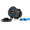 Vandeniui atsparus telefono įkroviklis su mėlynu LED apšvietimu, 2xUSB QC3.0 12/24V AMIO-04218