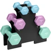 Hantelki żeliwne winylowe HEX komplektas 12kg ze stojakiem (2x1kg+2x2kg+2x3kg), REBEL ACTIVE