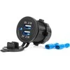 Vandeniui atsparus telefono įkroviklis su mėlynu LED indikatoriumi 4.2A, 2xUSB 12/24V AMIO-04217