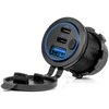 Vandeniui atsparus telefono įkroviklis su jungikliu ir mėlynu LED apšvietimu, USB + 2xUSB C QC3.0 12/24V AMIO-04596