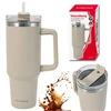 Puodelis Termosinis puodelis su šiaudeliu, smėlio spalvos, 1100 ml, nerūdijančio plieno, klausberg, kb-7944