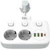 KEL Rozgałęźnik podwójny su indywidualnym włącznikiem do każdego gniazda; 2x gniazda wtyczkowe su uziemieniem schuko, 3xgniazdo usb a, 1xgniazdo usb c