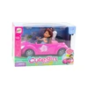 Lean Toys Lėlė rožiniame konvertuojamame automobilyje su šuniuku
